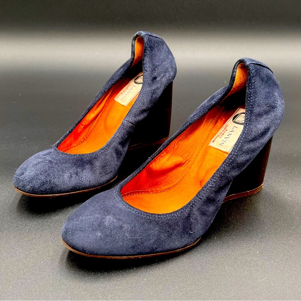 Lanvin Ballerina Navy Suede Wedges